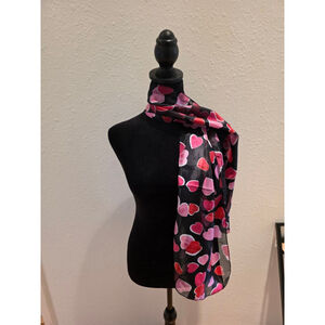 Women's Unbranded Black Pink Heart Print Scarf One Size